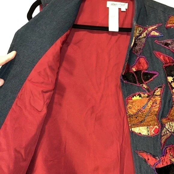 Beautiful mixed media art folk embroidered open vest Coldwater Creek size M - Picture 5 of 9